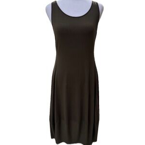 Eileen Fisher Medium Olive Lantern Bubble Midi Tank Dress Stretch Minimalist